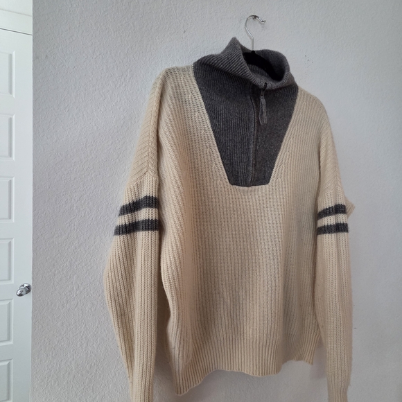 Women's Cream and Gray 360 Cashmere Sweater - Picture 8 of 9
